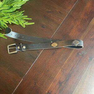 Vintage Harley Davidson Shield Concho Black Leather Belt